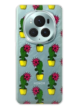 Прозрачный силиконовый чехол iSwag для Huawei Honor Magic 6 с рисунком - Кактусы (ISHHM6NP28)