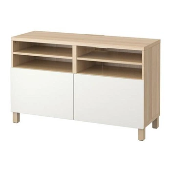 Тумба под ТВ IKEA БЕСТО, с дверцами, имитация беленого дуба, ЛАППВИКЕН, Упрямый белый, 120x42x74 см,
