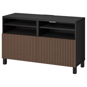 Тумба под ТВ IKEA БЕСТО, с дверцами, черно-коричневая Бьорковикен, СТУББАРП, шпон дуба, тонированный в