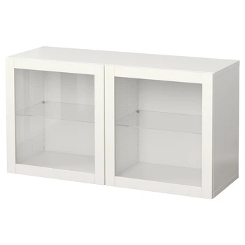 Комбинация настенных шкафов IKEA БЕСТО, белый, Синдвик прозрачное стекло, 120x42x64 см, 094.408.01