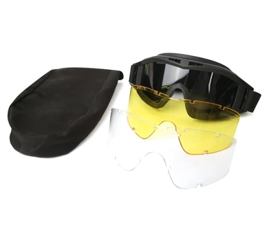 Захисні окуляри для страйкболу з 3 лінзами від вітру та пилу Black