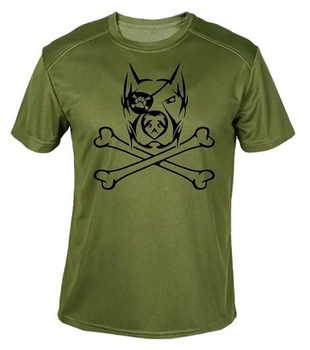Футболка потовідвідна армійська ЗСУ з принтом "Собака пірат з кістками" в оливі XXL