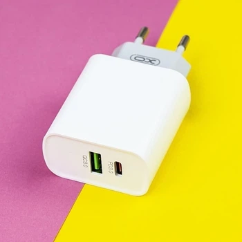 Зарядный блок PD XO L64 18W на 2 порта 1 USB + 1 USB-C быстрой зарядки