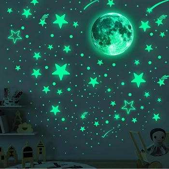 Фосфорні наліпки на стіну або стелю "Universe" - люмінесцентні наліпки, що світяться, зіркове небо, планета, 428 шт. (010043)