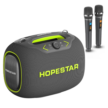 Портативная беспроводная Bluetooth колонка Hopestar Party Box с 2 Микрофоном Караоке |120Вт, Bluetooth| Cерый
