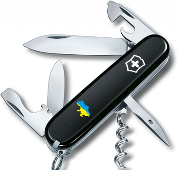 Складаний швейцарський ніж Victorinox SPARTAN ARMY (Vx13603.3_T1166u) 12 функцій 91 мм чорний емблема Карта України