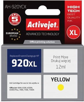 Картридж Activejet для AH-920YCX HP 920XL CD974AE Premium 12 мл Yellow (AH-920YCX)