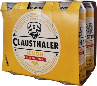 Упаковка пива Clausthaler Lemon светлое фильтрованное 0% 0.5 л Мультипак x 6 шт (4053400004914)