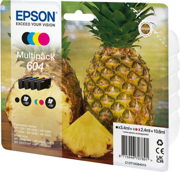 Zestaw tuszy Epson 604 3.4 ml Black + 3 x 2.4 ml Cyan/Magenta/Yellow (C13T10G64020)