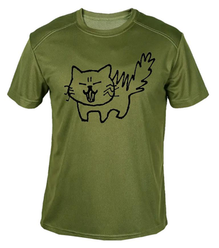Футболка потоотводящая военная ВСУ с принтом "Злой котенок" в оливе L