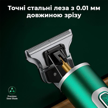 Тример для бороди та вусів для волосся для стрижки акумуляторний бездротовий з насадками 3,6,9мм Hoco 5W 1200mAh DarkGreen