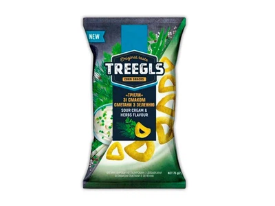 Снеки кукурудзяні Золоте Зерно 75г з зеленню TREEGLS зі сметаною