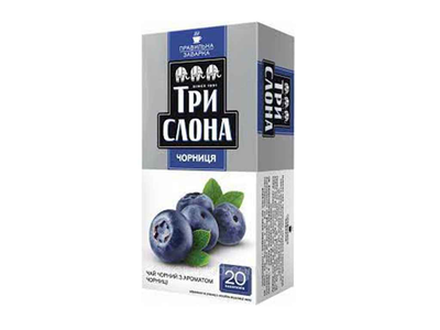 Чай пакетований чорний ТРИ СЛОНА 20 пакетиків Чорниця 1,5г