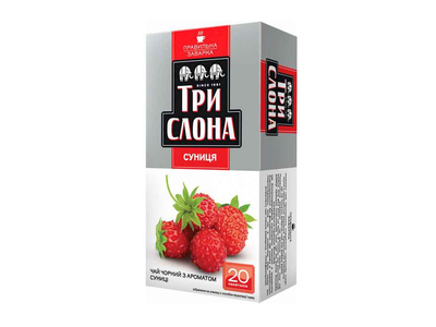 Чай пакетований чорний ТРИ СЛОНА 20 пакетиків Суниця 1,5г