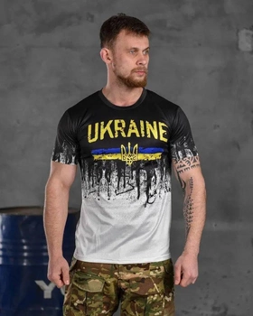 Тактична чоловіча футболка Ukraine потовідвідна L чорно-біла (85567)