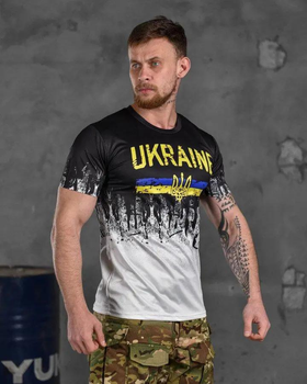 Тактическая мужская футболка Ukraine потоотводящая 2XL черно-белая (85567)