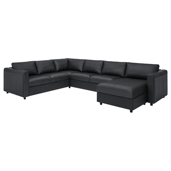 Угловий диван IKEA VIMLE ВІМЛЕ, 5-місний, з кушеткою, ГРАНН, Бомстад чорний, 393.067.64