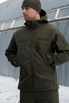 Тактическая мужская куртка Soft shell на молнии с капюшоном водонепроницаемая 2XL олива 00087