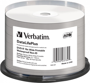Диски Verbatim 43734 DVD-R 4.7 GB 16x Spindle 50 шт. (0023942437345)