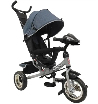 Дитячий велосипед-коляска з ручкою Best Trike 6588/67-012 колеса зі спіненої гуми, музика та світло, Джинсово-сірий