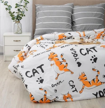 Комплект постільної білизни MirSon сімейний 160x220 см х 2 шт 17-0627 Yoga Cat Grey бязь (2200008196981)
