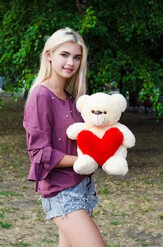 М'яка іграшка Плюшевий ведмедик з серцем My Best Friend Томмі 50 см Персиковий