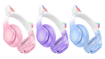 Наушники беспроводные полноразмерные Hoco W42 Cat Ear с подсветкой бордовые