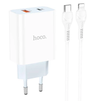 Адаптер сетевой Hoco Type-C to Lightning charger set C97A |1USB/1Type-C, 20W/3A, QC/PD| белый