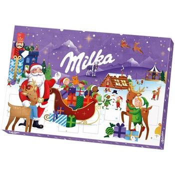 Адвент Календарь с шоколадными фигурками Milka Advent Calendar "Санта с санями" 200г