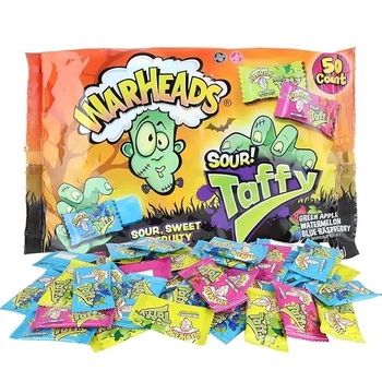 Упаковка с кислыми конфетами "Взрыв Мозга" Halloween Warheads Sour Taffy Individually Wrapped Assorted Chewy Candies 50шт