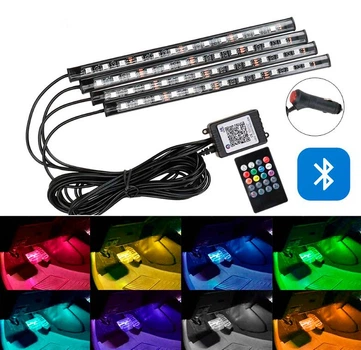 Светодиодная BLUETOOTH RGB 4х12 SMD подсветка салона Декоративная светодиодная блютус подсветка RGB с пультом (91160/1)