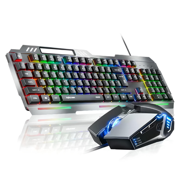 Проводной набор INPHIC полноразмерная клавиатура K2 +игровая мышь W2, с RGB подсветкой, бесшумная, 8800DPI, GR