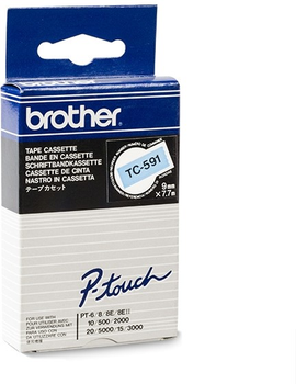 Етикеточна стрічка Brother P-Touch TC-591 9 мм 7.7 м Black/Blue (4977766050746)