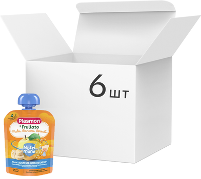 Упаковка пюре Plasmon Nutrimune из яблок, бананов со злаками 85 г х 6 шт (8001040201602)