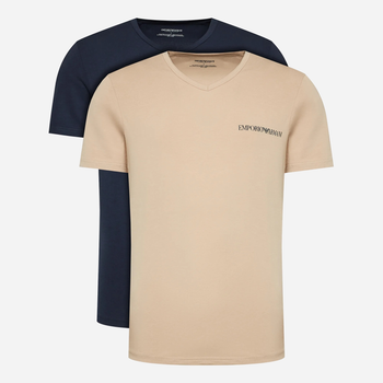 Набір бавовняних футболок чоловічих Emporio Armani 3F717111849-11350 L 2 шт Синій/Бежевий (8057767239602)
