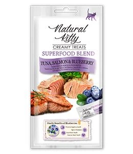 Крем-снек для кошек Natural Kitty Creamy Treats Tuna, Salmon & Blueberry со вкусом тунца, лосося и черники 4х12г OTU15402