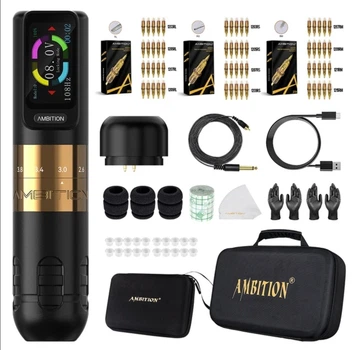 Бездротова тату машинка Ambition Seher Gold катриджі 60 шт кейс