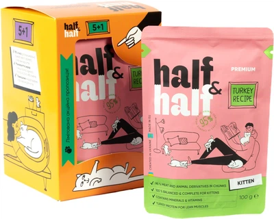Вологий корм для кішок Half&Half шматочки з індичкою в желе 100 г
