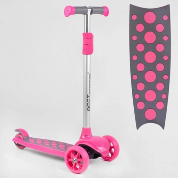 Детский самокат Best Scooter LK-61022. Подсветка деки, колес и дисков, PU колеса, съемный руль. Розовый