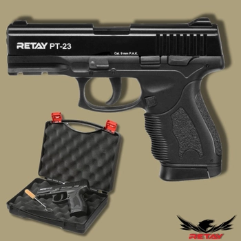 Пистолет стартовый Taurus, Retay PT-23 Black, Сигнальный пистолет под холостой патрон 9мм, Шумовой