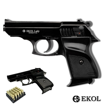 Стартовый пистолет Walther ppk, Ekol Lady черный + 20 патронов, Сигнальный пистолет под холостой патрон 9мм, Шумовый
