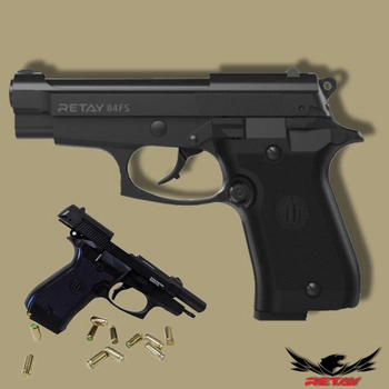 Стартовий пістолет Beretta 84, Retay 84FS Black, Сигнальний пістолет під холостий патрон 9мм, Шумовий