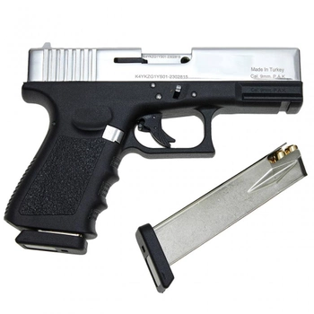 Стартовий пістолет Glock 17, KUZEY GN-19#1 Shiny Chrome Plating/Black Grips, Сигнальний пістолет під холостий патрон 9мм, Шумовий