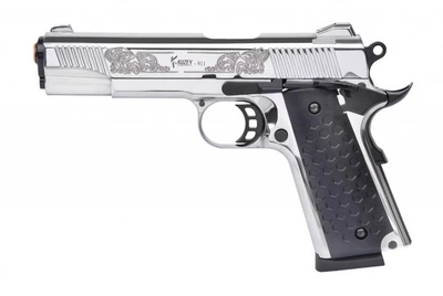 Стартовый пистолет Kuzey Arms 911#6 Matte Chrome Plating Engraved/Black Grips