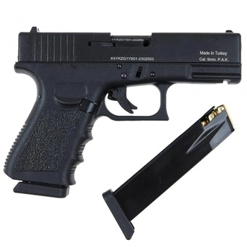 Стартовий пістолет Glock 17, KUZEY GN-19#1 Black, Сигнальний пістолет під холостий патрон 9мм, Шумовий
