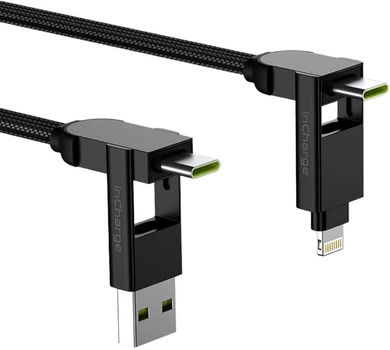 Кабель InCharge X Max Lava 2 x USB Type-C - USB Type-A + micro-USB + Apple Lightning 1.5 м Black (7640170469851)
