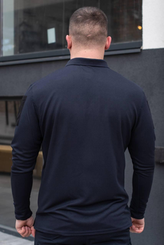 Поло з довгим рукавом чоловіча для ДСНС з липучками під шеврони темно-синій колір тканина CoolPass S