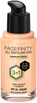 Тональна основа Max Factor Facefinity All Day Flawless 3 in 1 Foundation SPF 20 W33 Crystal Beige 30 мл (3616303999377)