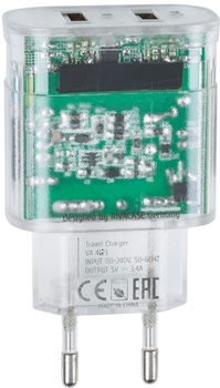 Зарядний пристрій Rivacase 17W USB-A Transparent (VA4125TD2)