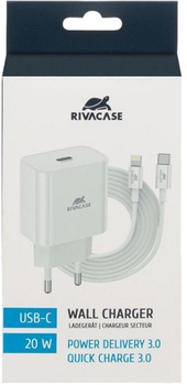 Зарядний пристрій для телефону Rivacase 20W USB-A/USB Type-C Quick Charge 3.0 White (PS4101WD5WHITE)